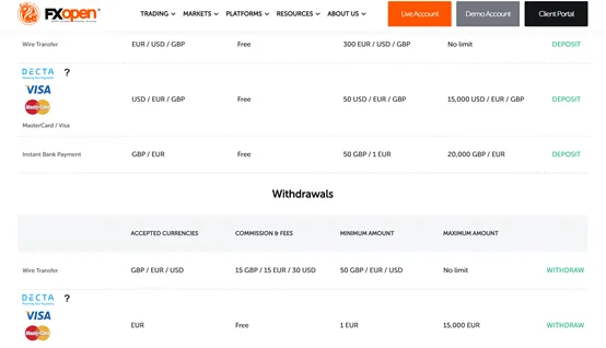 deposit and withdrawal