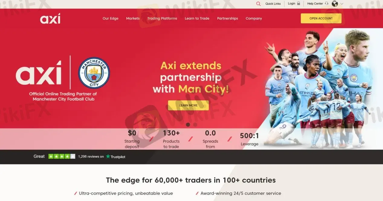 Axitrader' home page