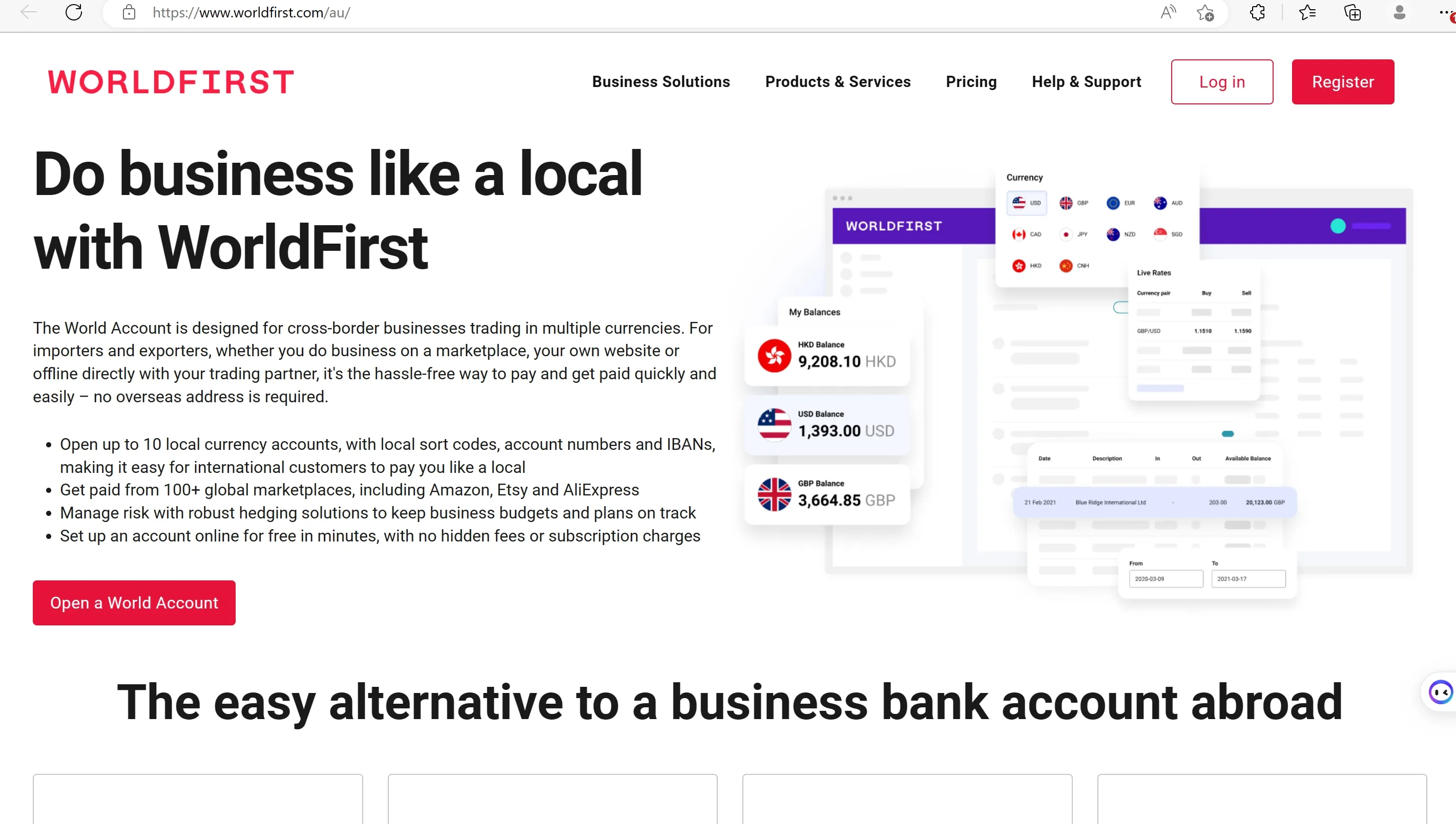 WorldFirst's home page
