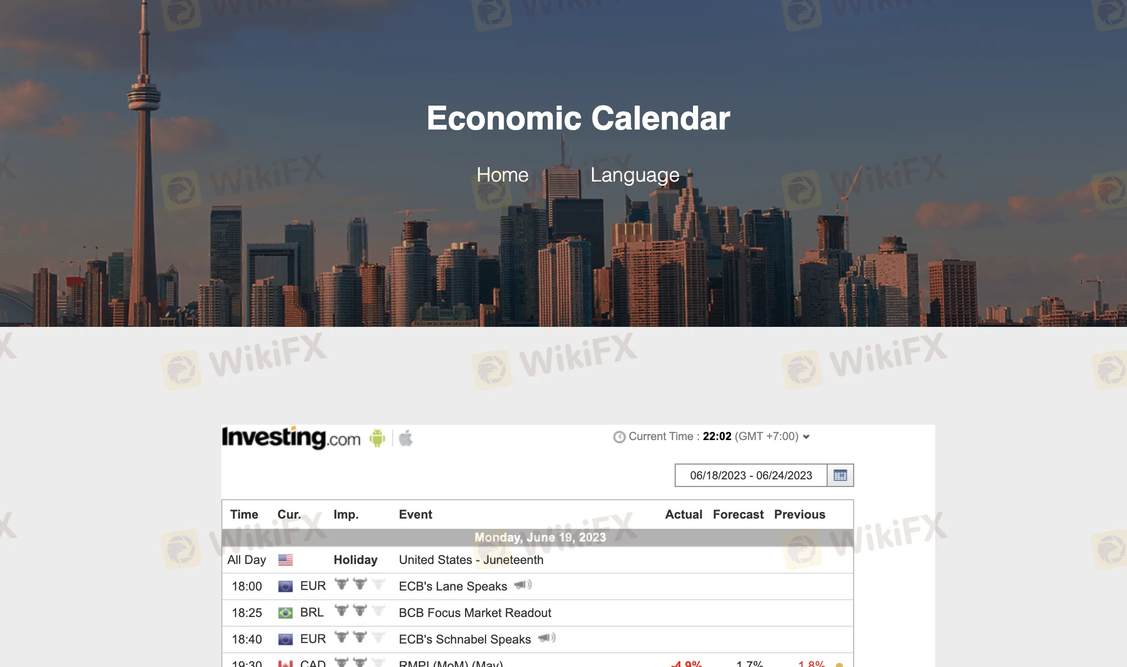 economic calendar