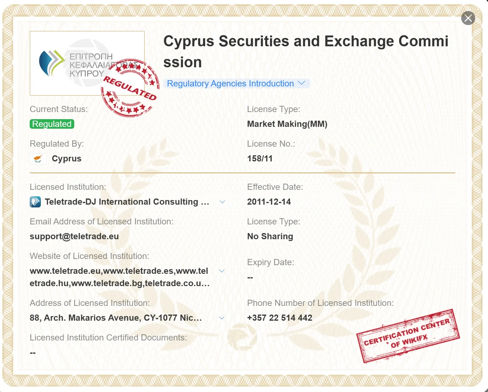 CYSEC license CYSEC license