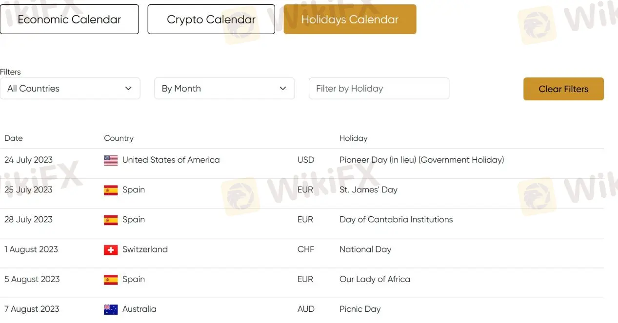 Holidays Calendar 