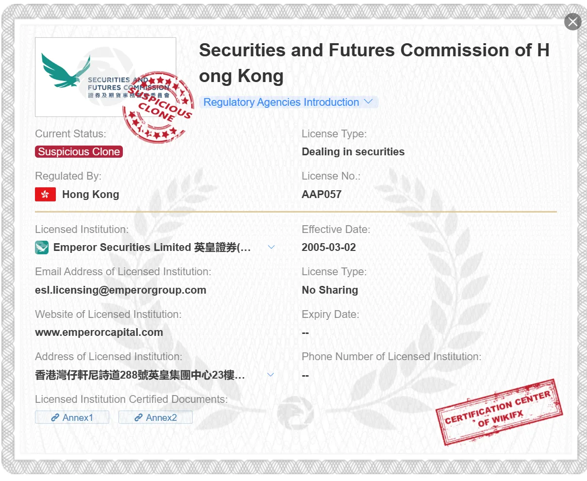 suspicious clone SFC license