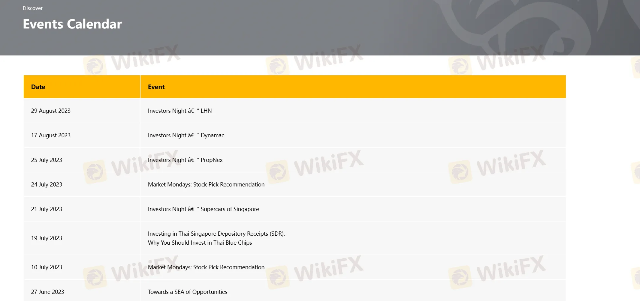 event calendar