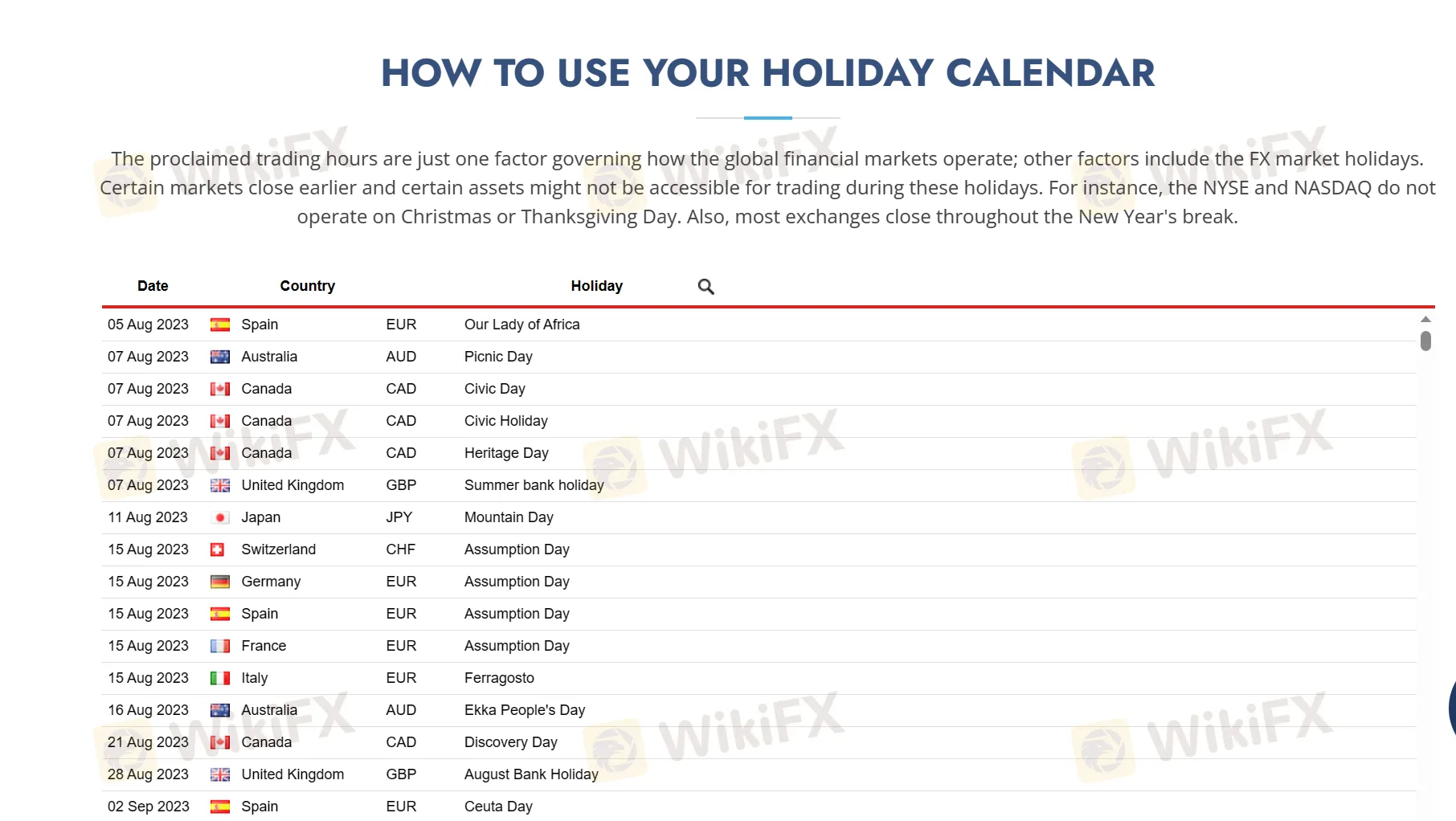 Holiday Calendar