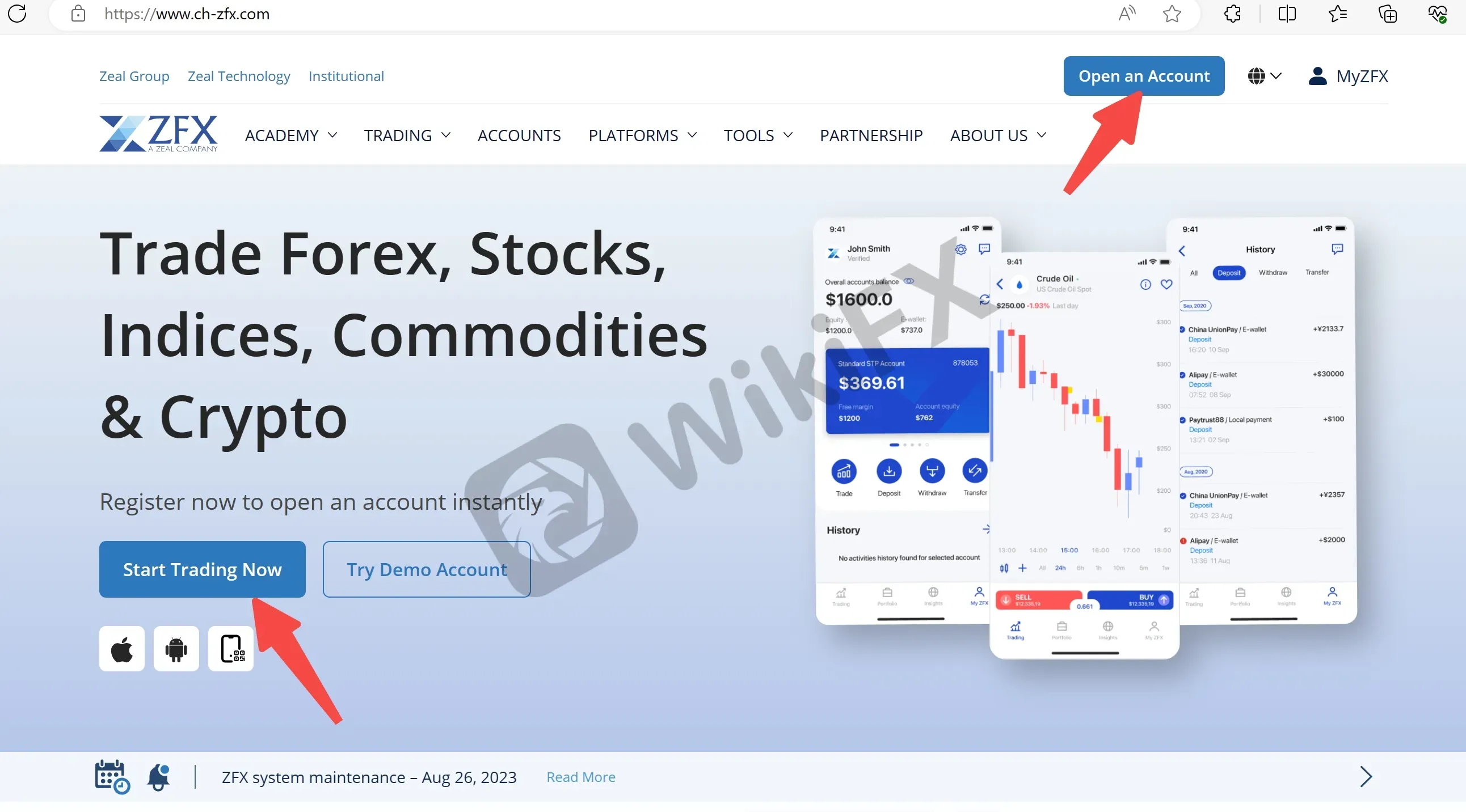 click on the Open Account button