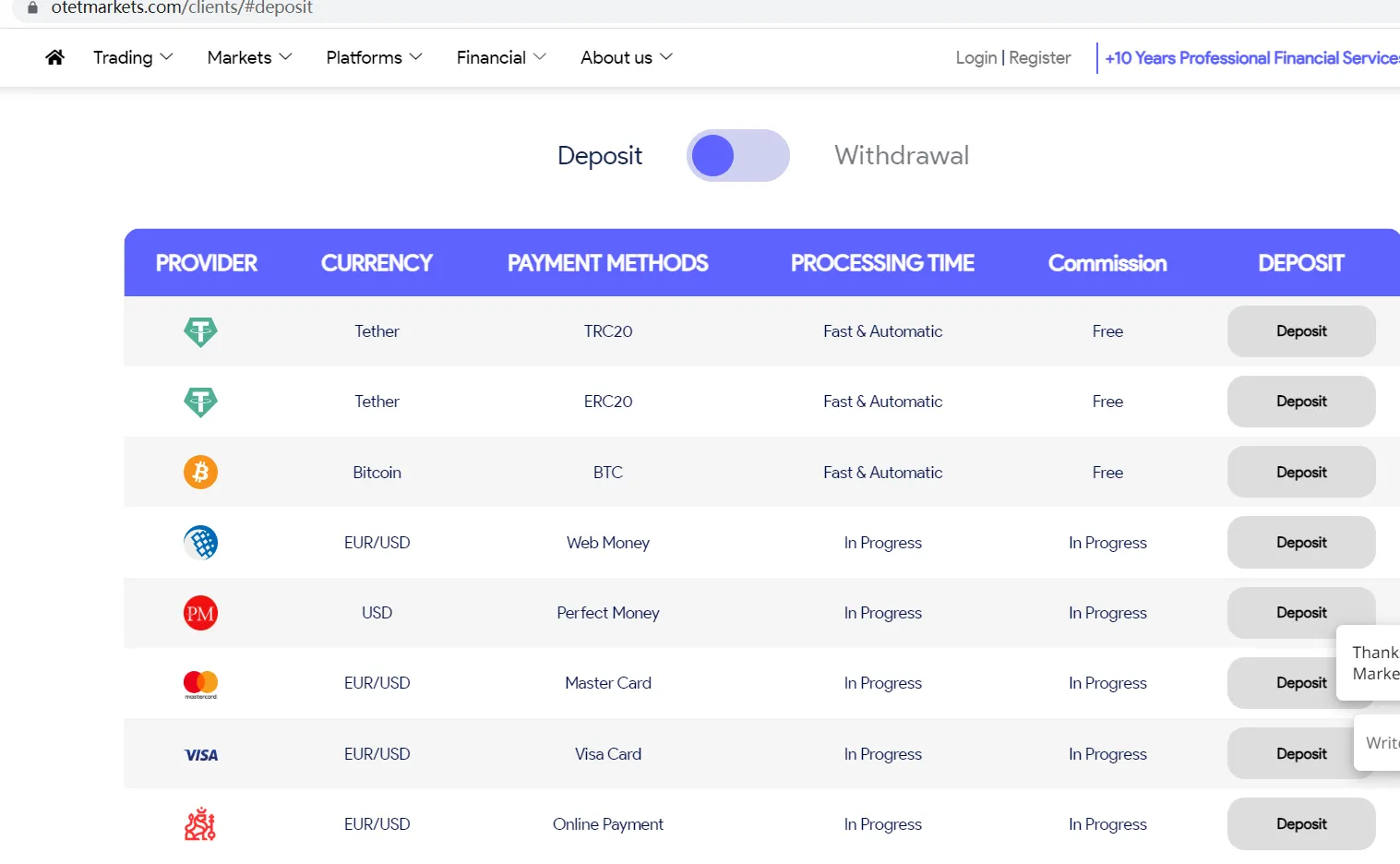 Deposit details