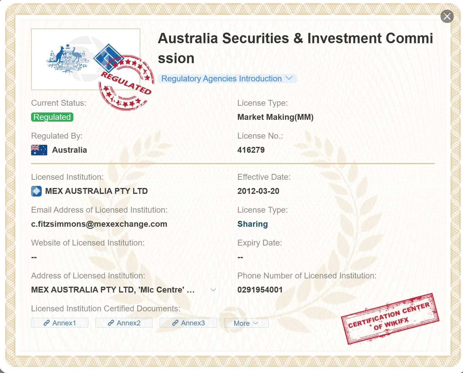 regulated ASIC license