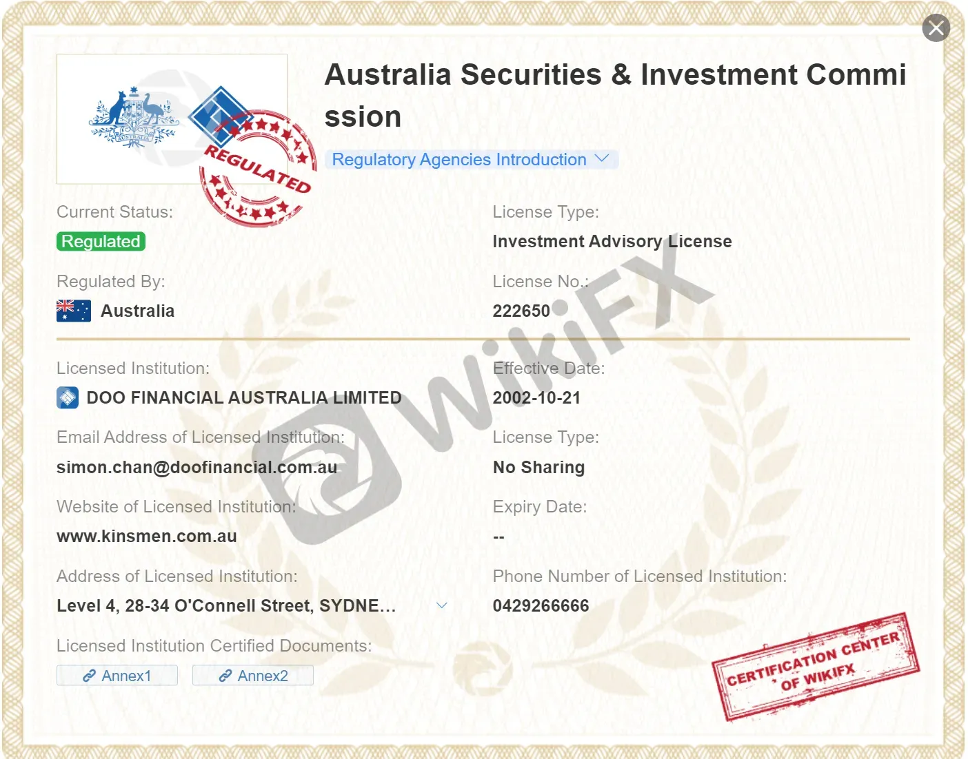 Regulated by ASIC