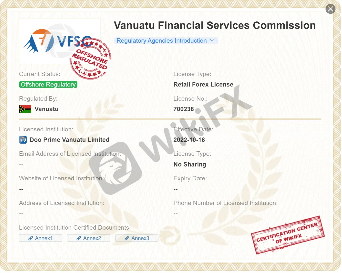 Offshore regulated by VFSC