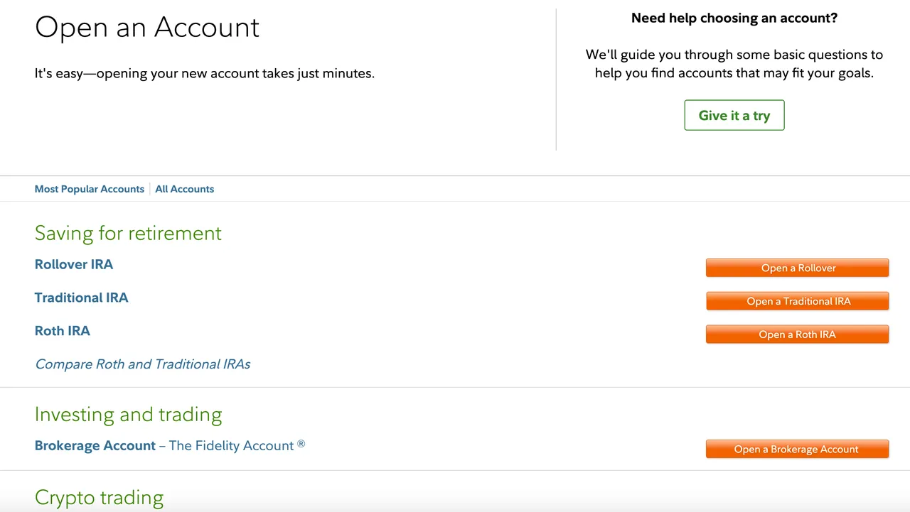 Choose account type Choose account type