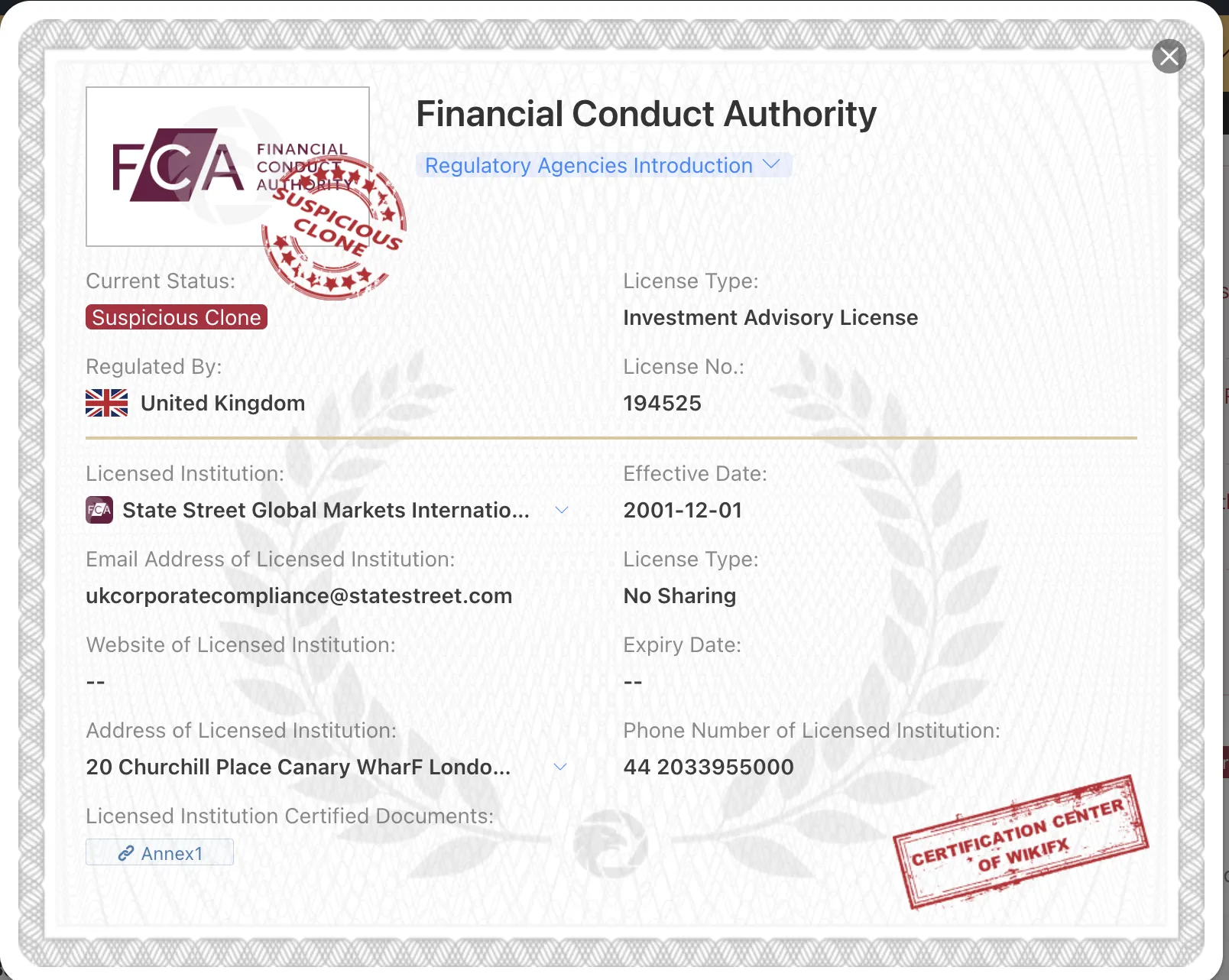 suspicious clone FCA license