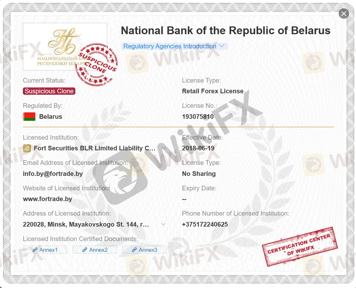 suspicious clone NBRB license