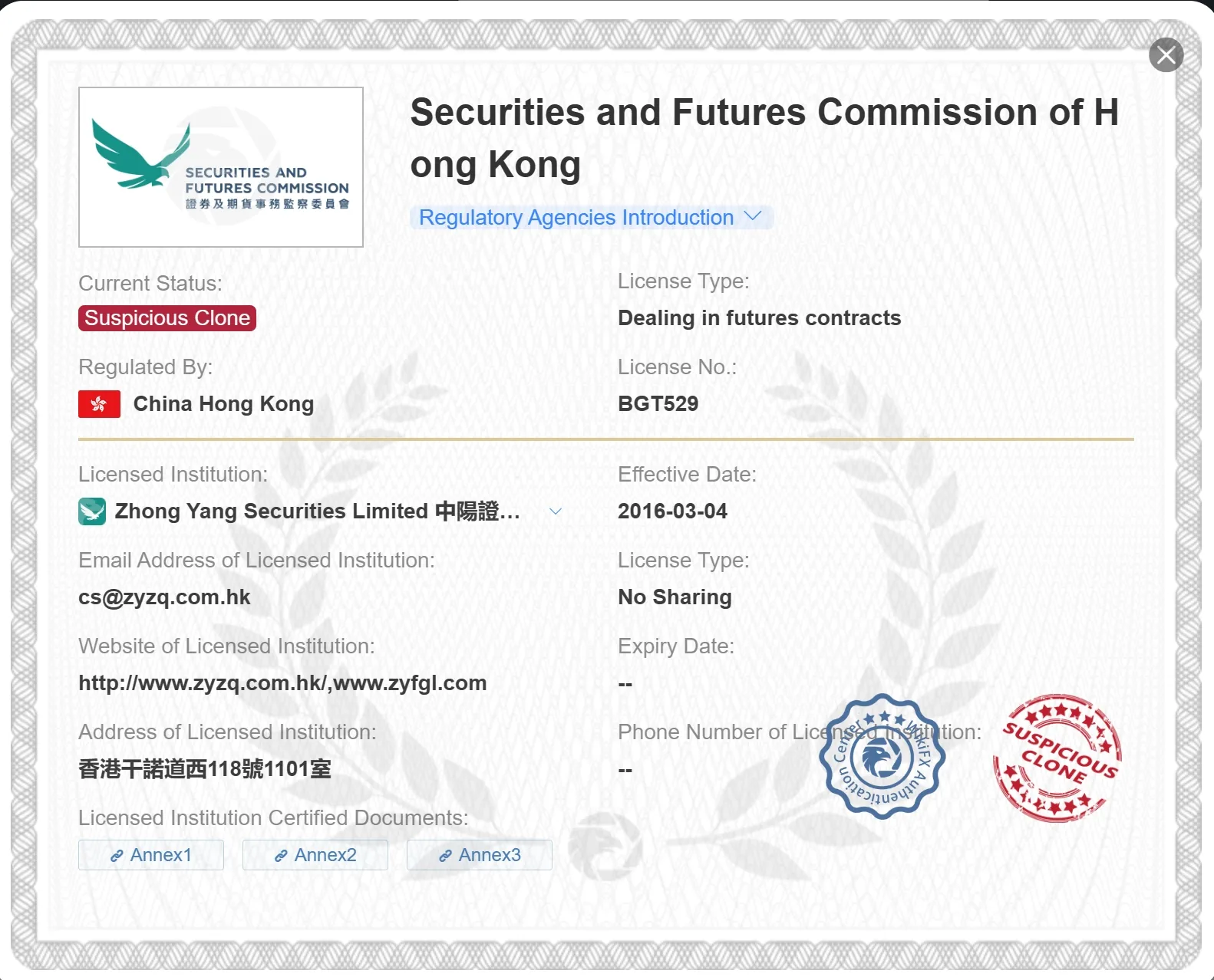 suspicious clone SFC license