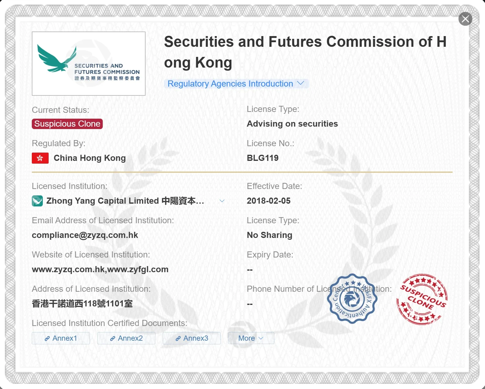 suspicious clone SFC license