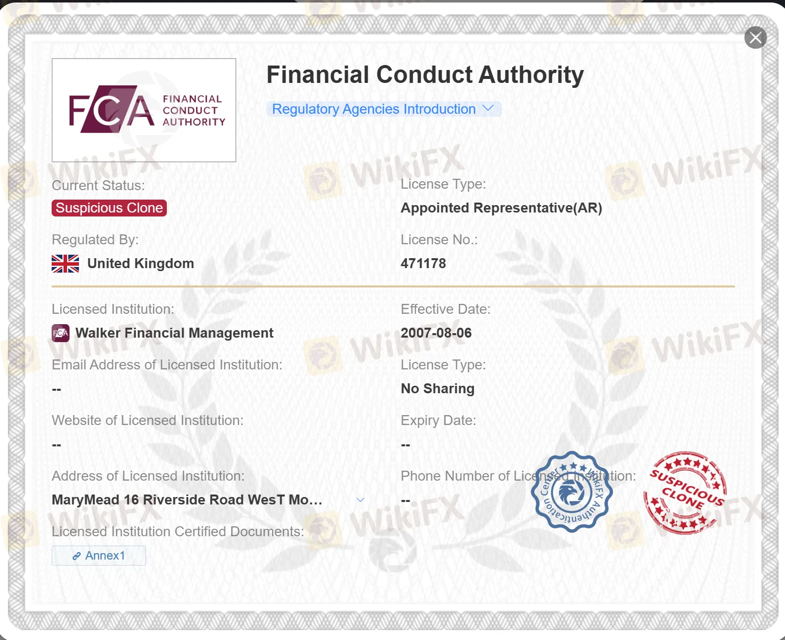 suspicious clone FCA license