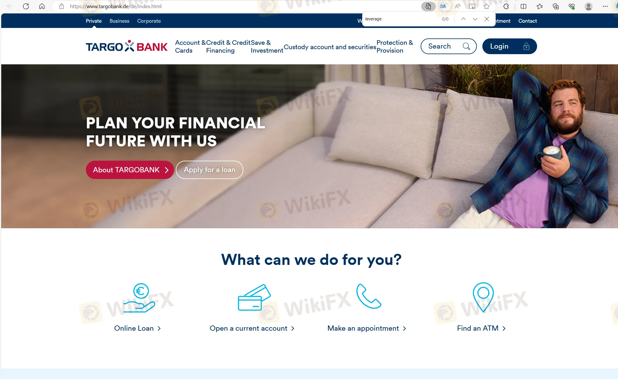 Targo Bank's home page