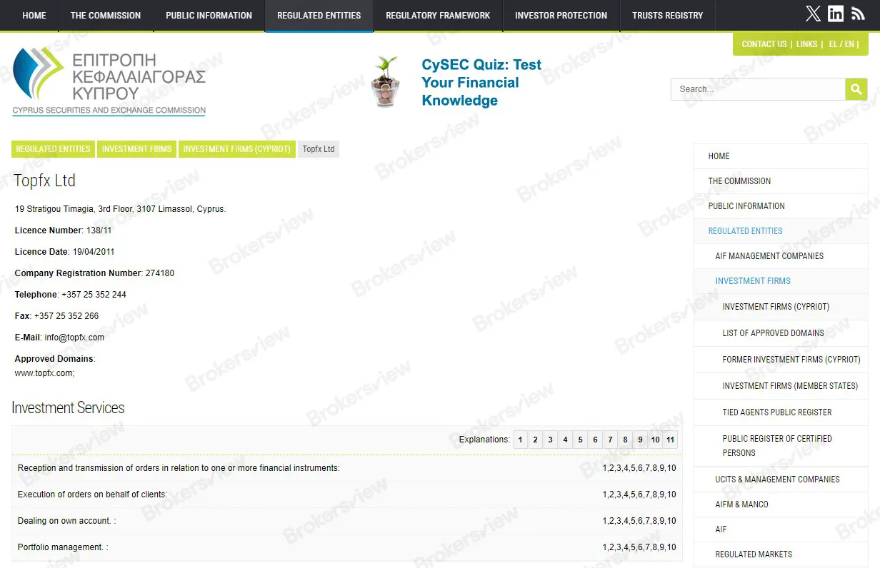 Searching result from CySEC