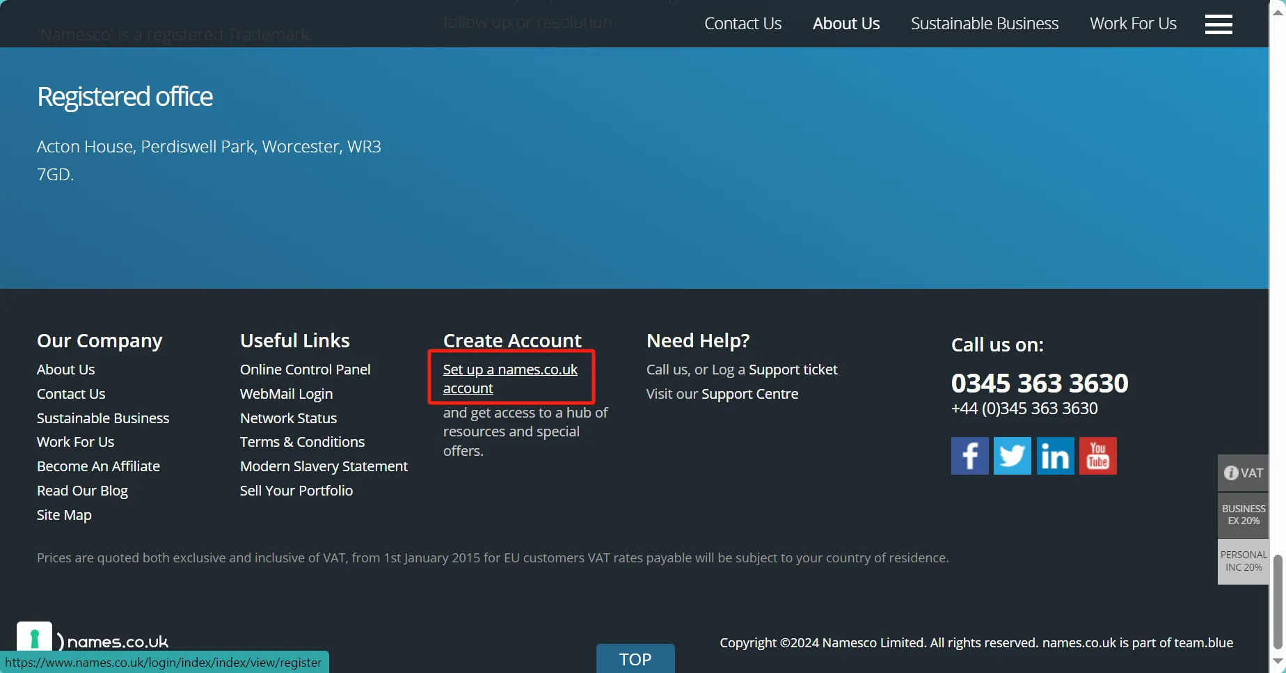 click on Set up a names.co.uk account“