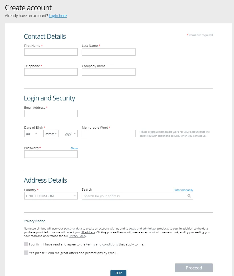fill in required info