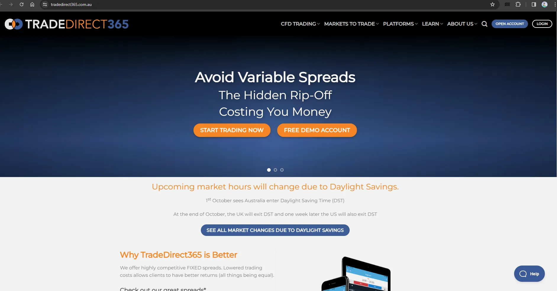TradeDirect365s homepage TradeDirect365s homepage