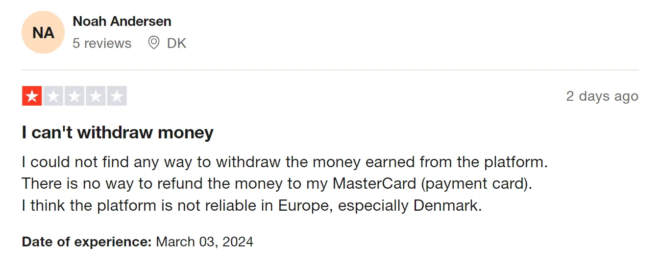  I cannot withdraw my money