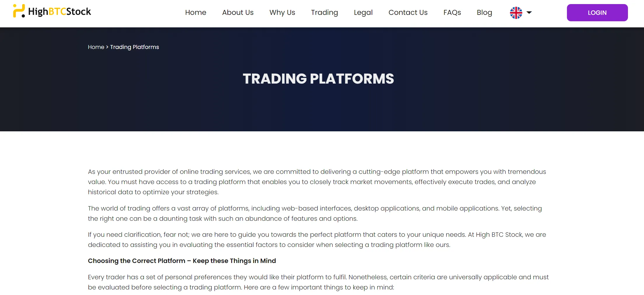 High BTC Stock Web Trader