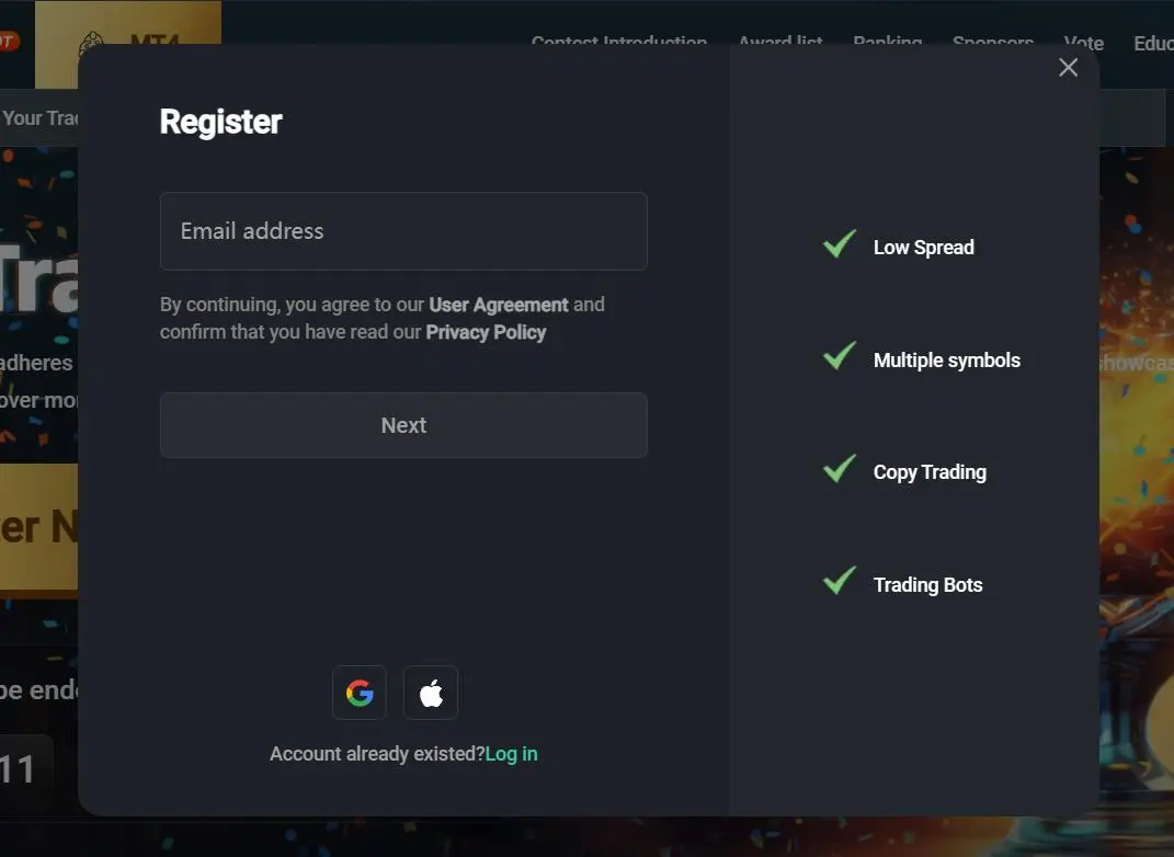 Log in with email