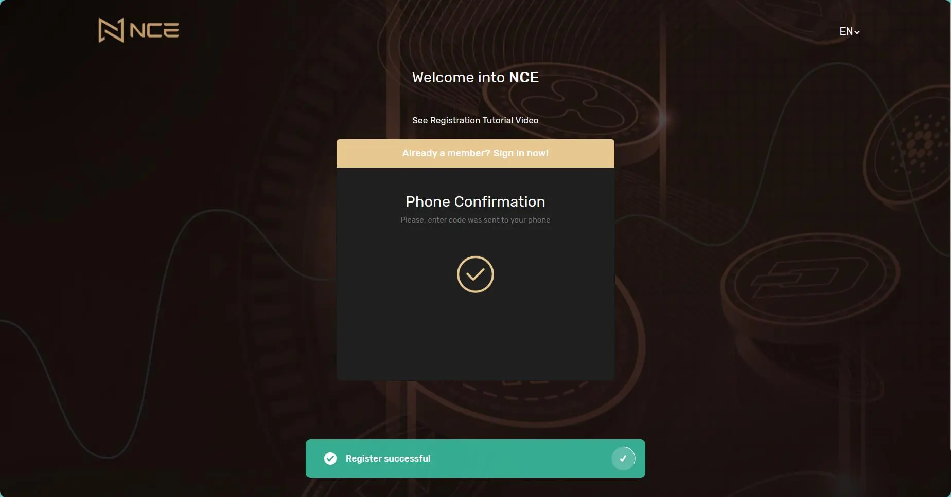 Interface of register successfully Interface of register successfully