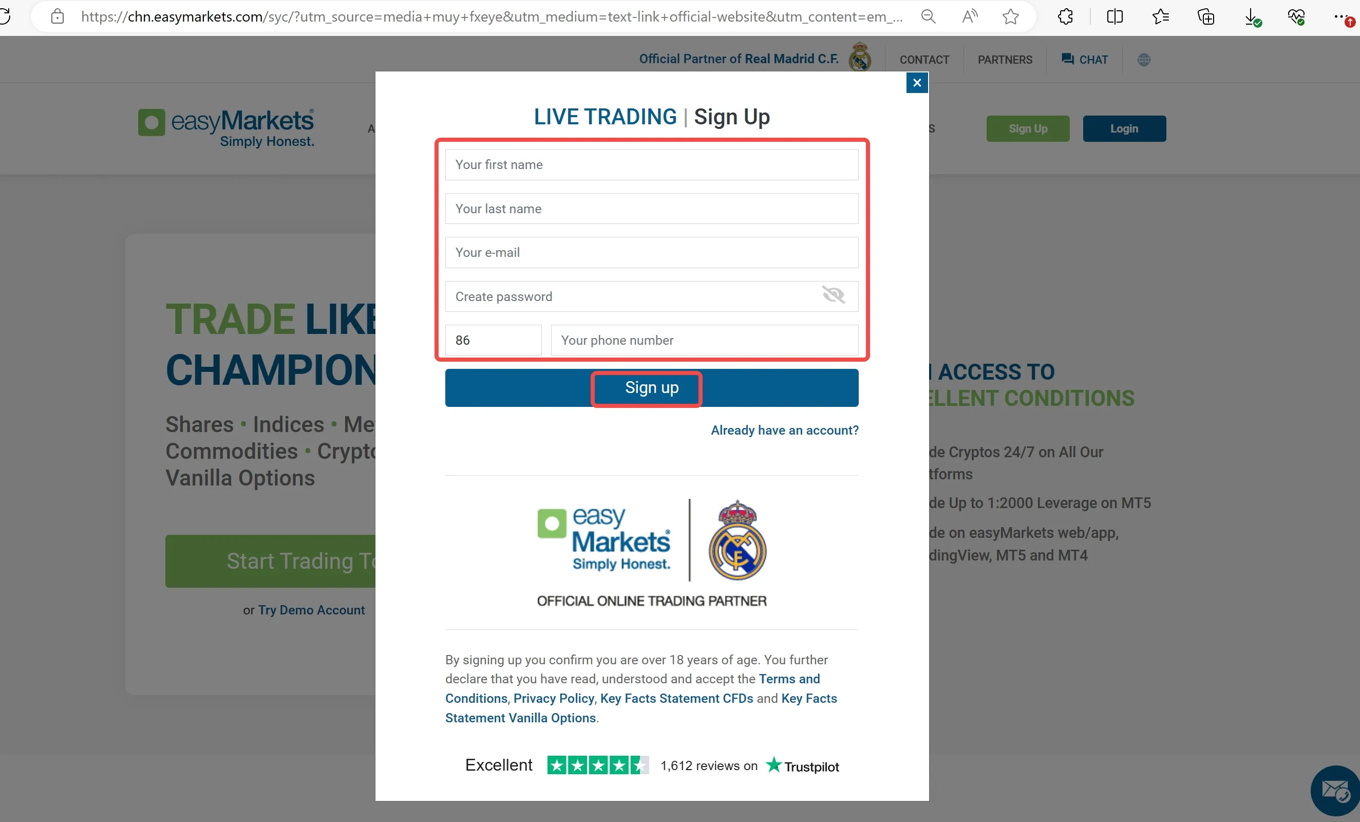 fill in required info