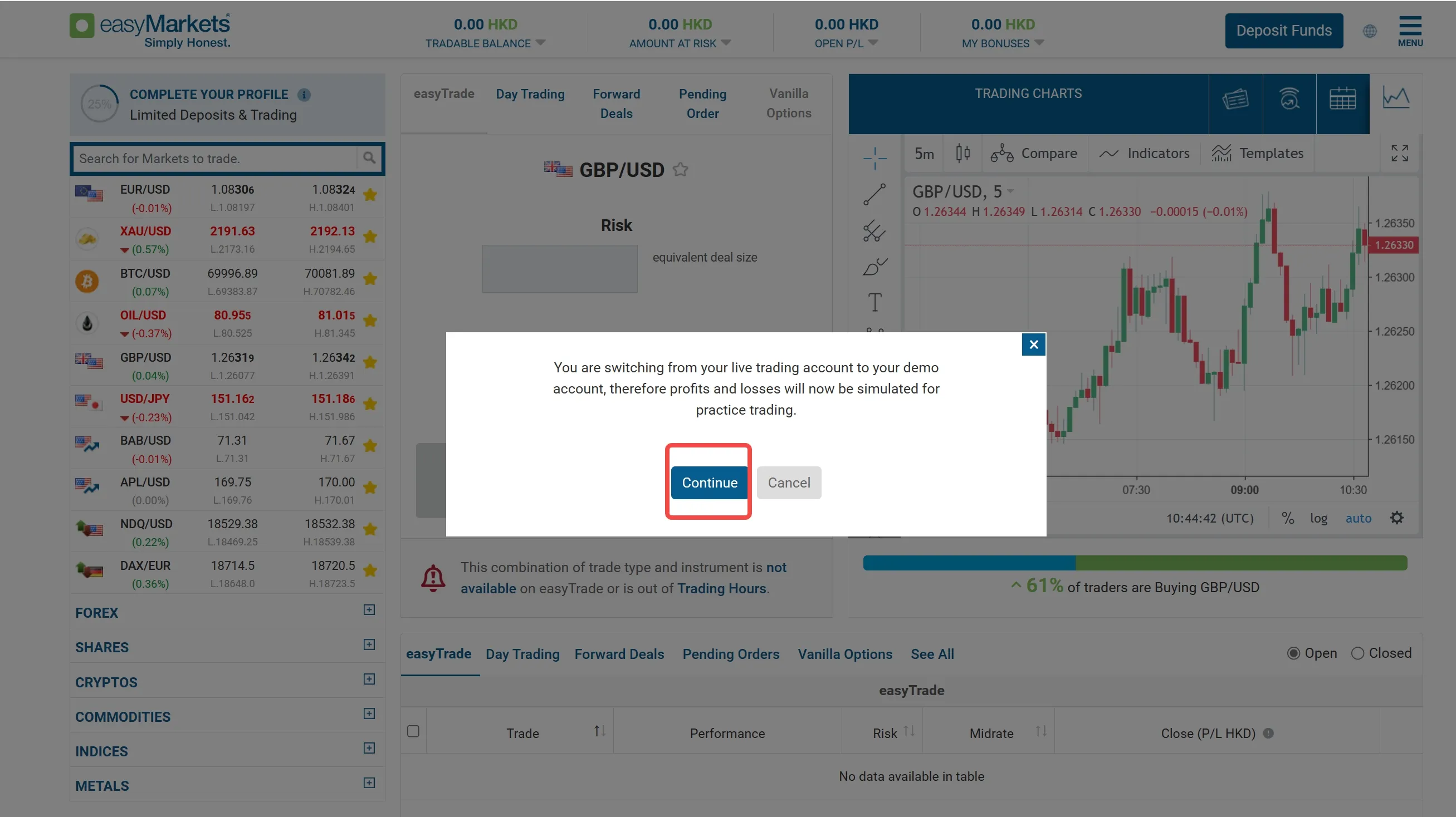 choose live or demo account