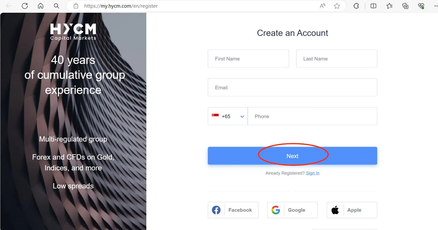 fill in required info