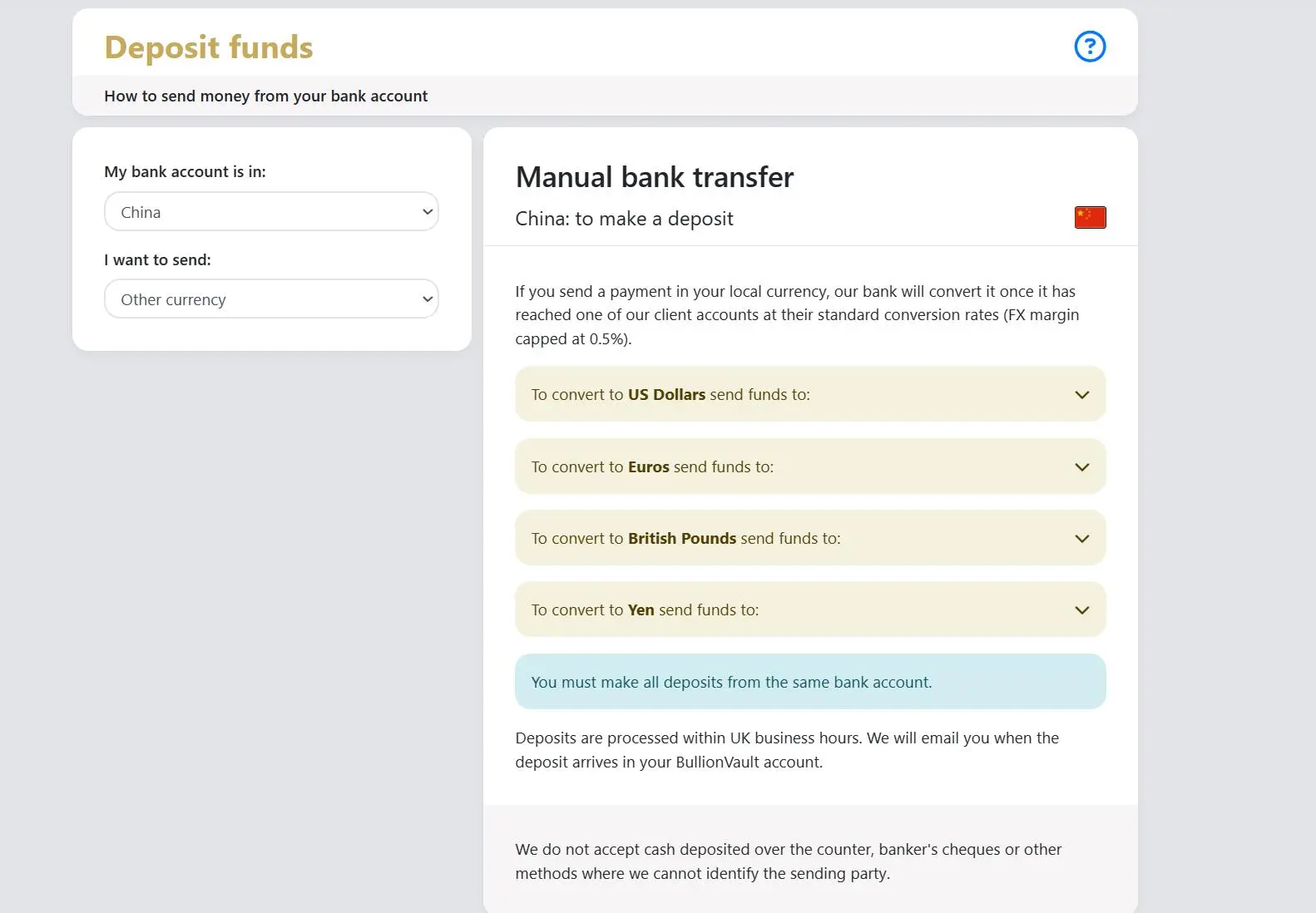 Deposit funds