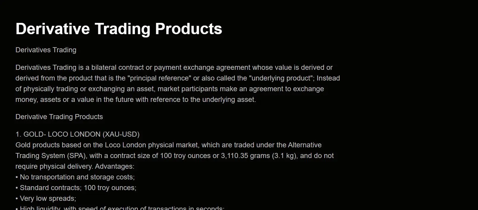 Derivative trading products Derivative trading products