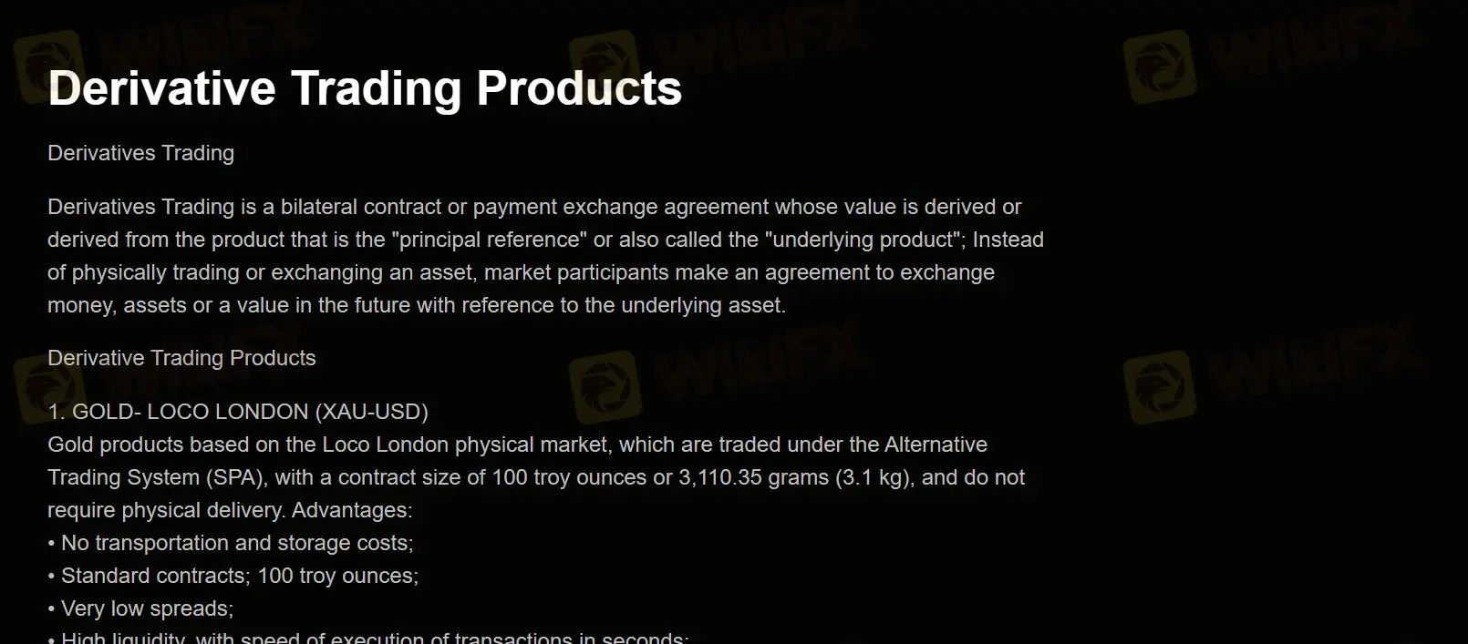 Derivative trading products Derivative trading products