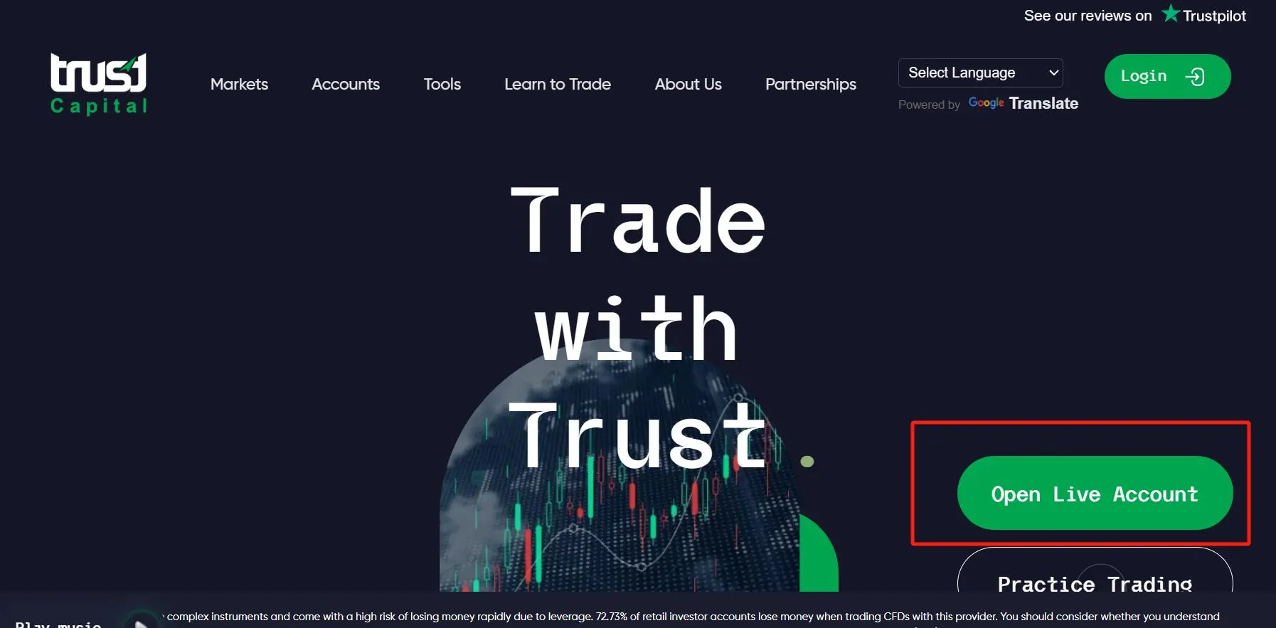 Click the button ''Open Live Account'' 