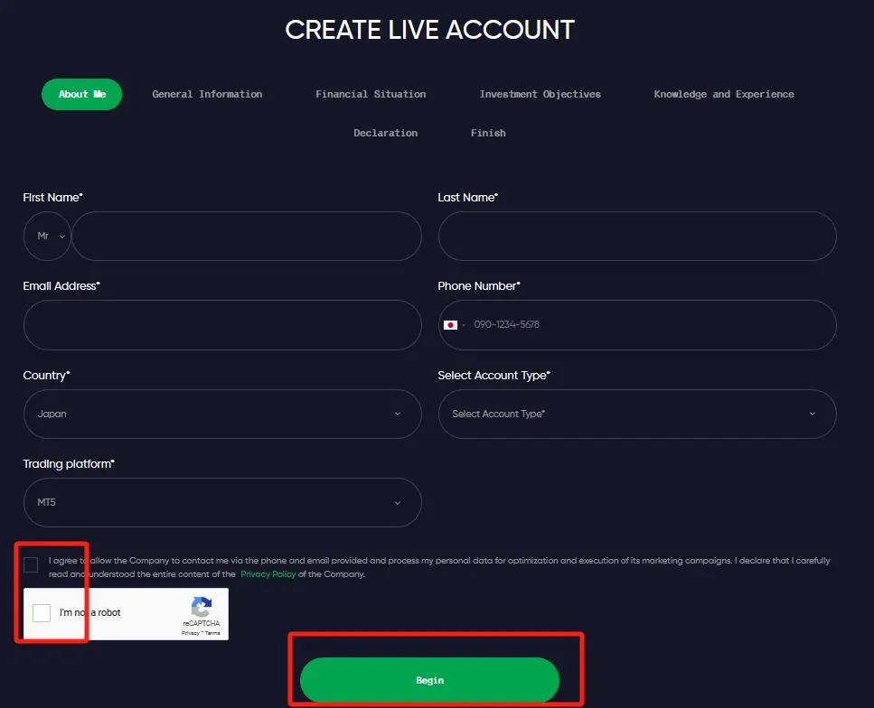 Click the green Begin“ button