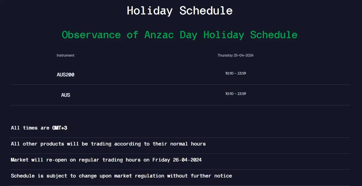 Holiday Schedule