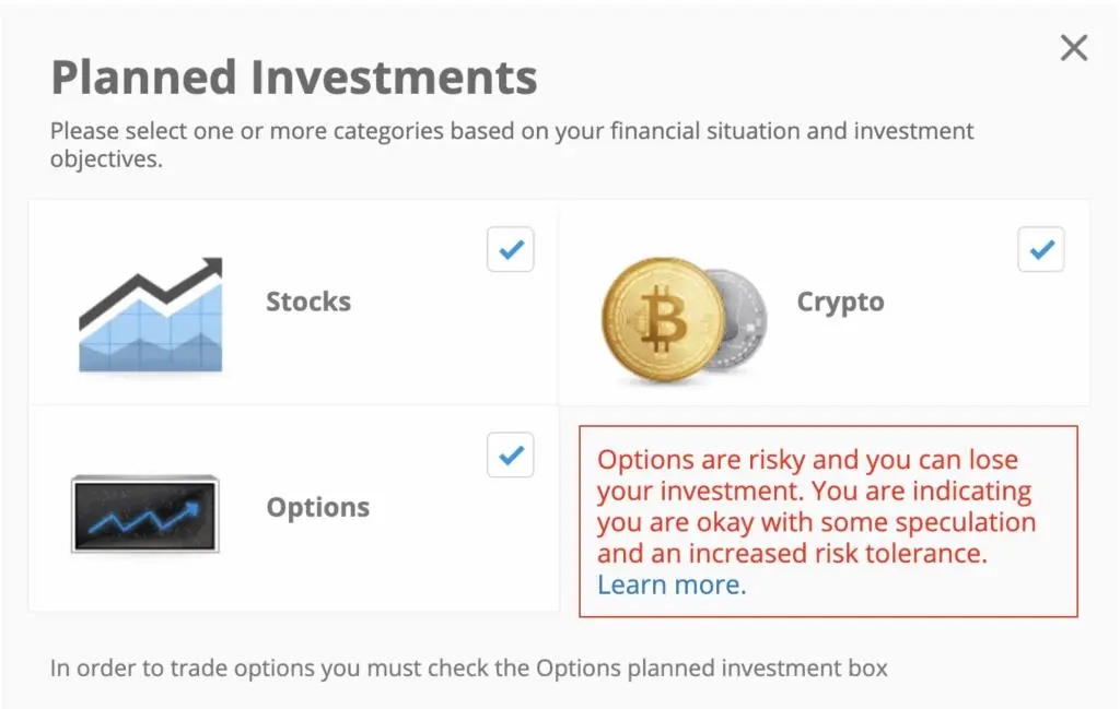 etoro stock options disclaimer