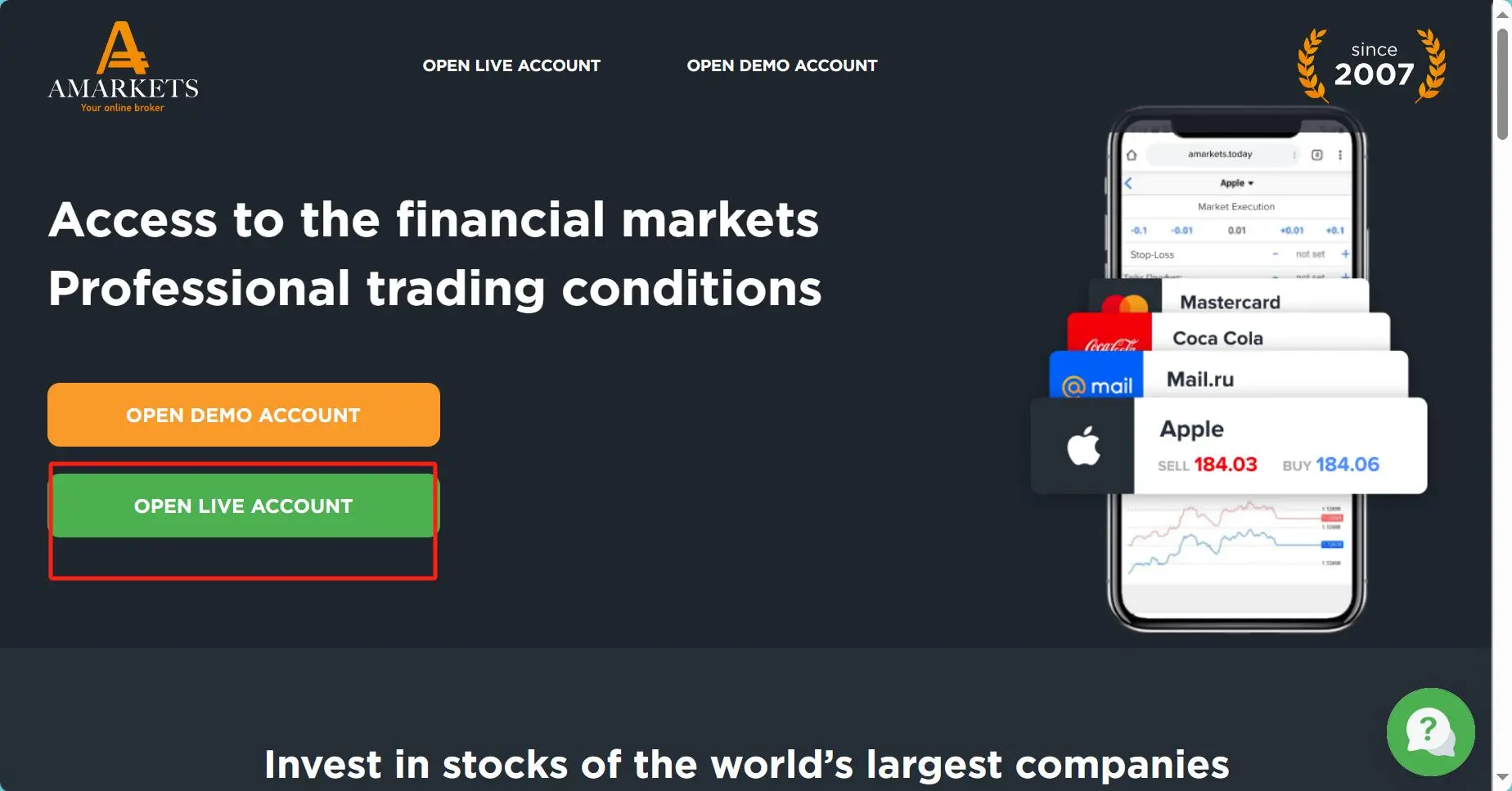 Click the button ''OPEN LIVE ACCOUNT''