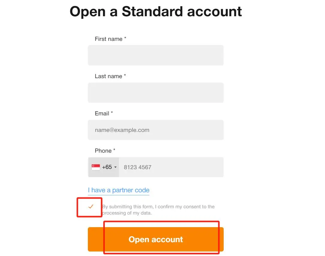 fill in required info