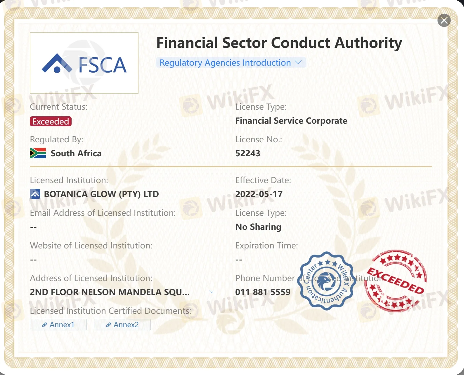 Licencia FSCA Excedida