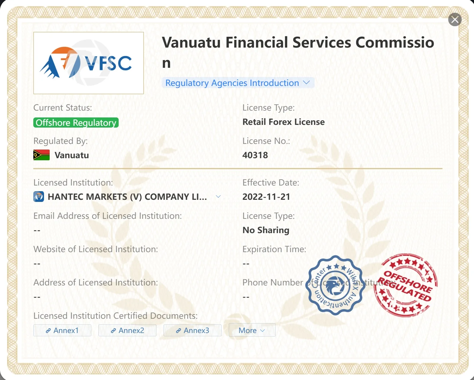 Offshore regulated by VFSC