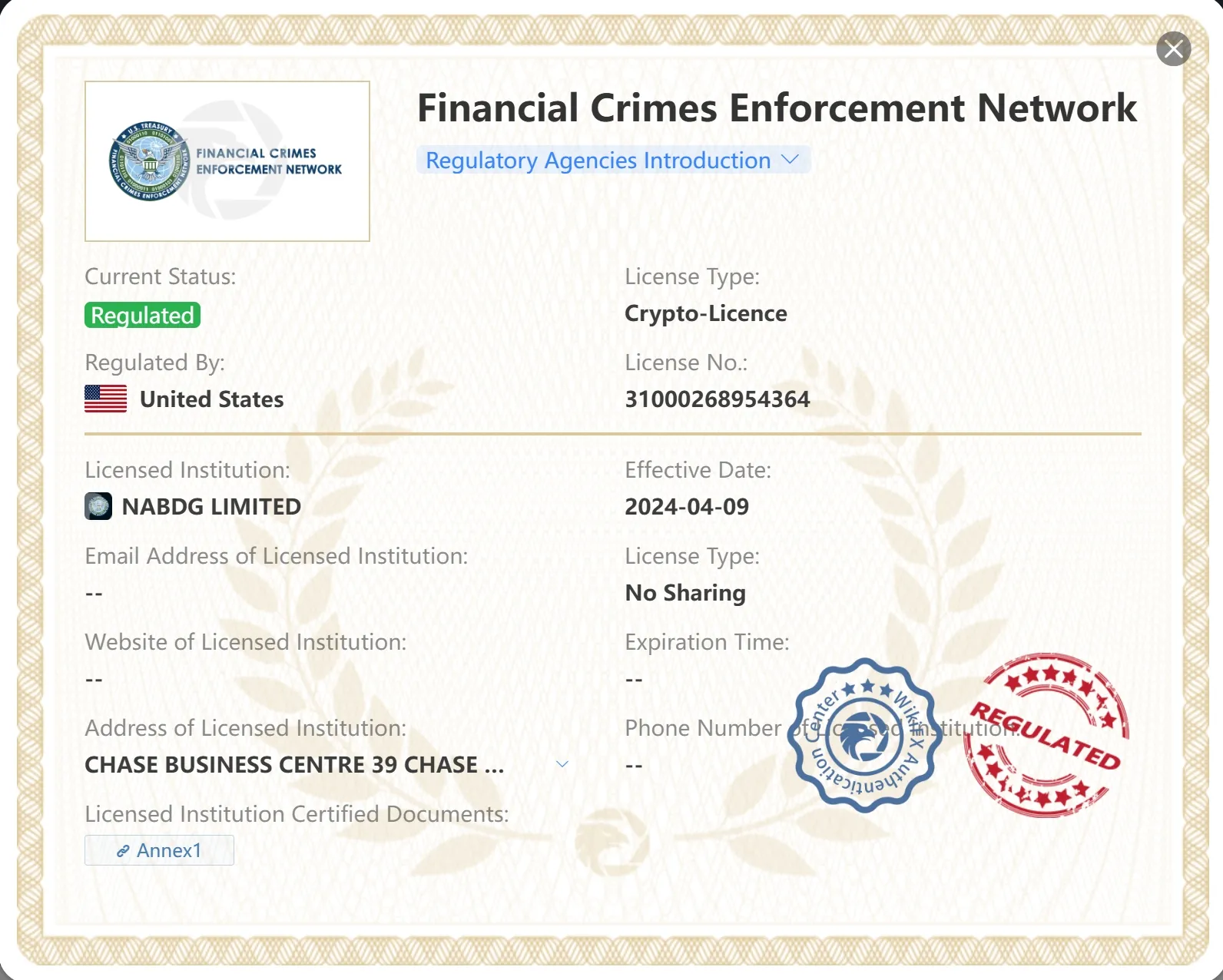 Regulated by FinCEN