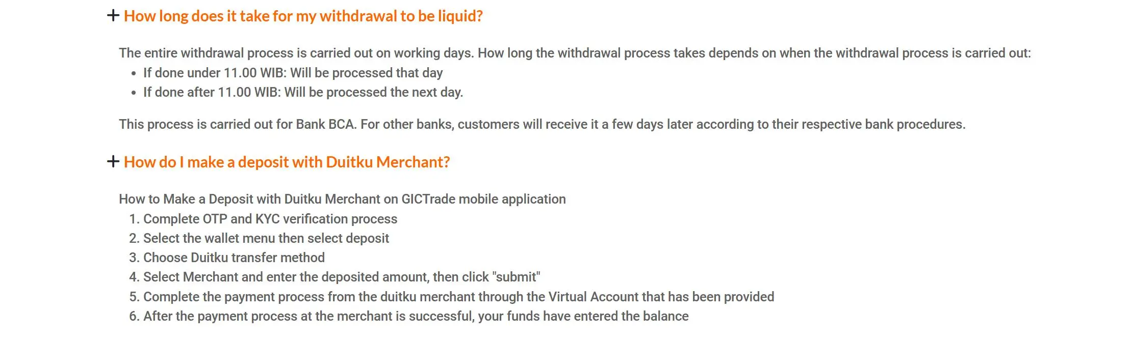 Deposit and Withdrawal