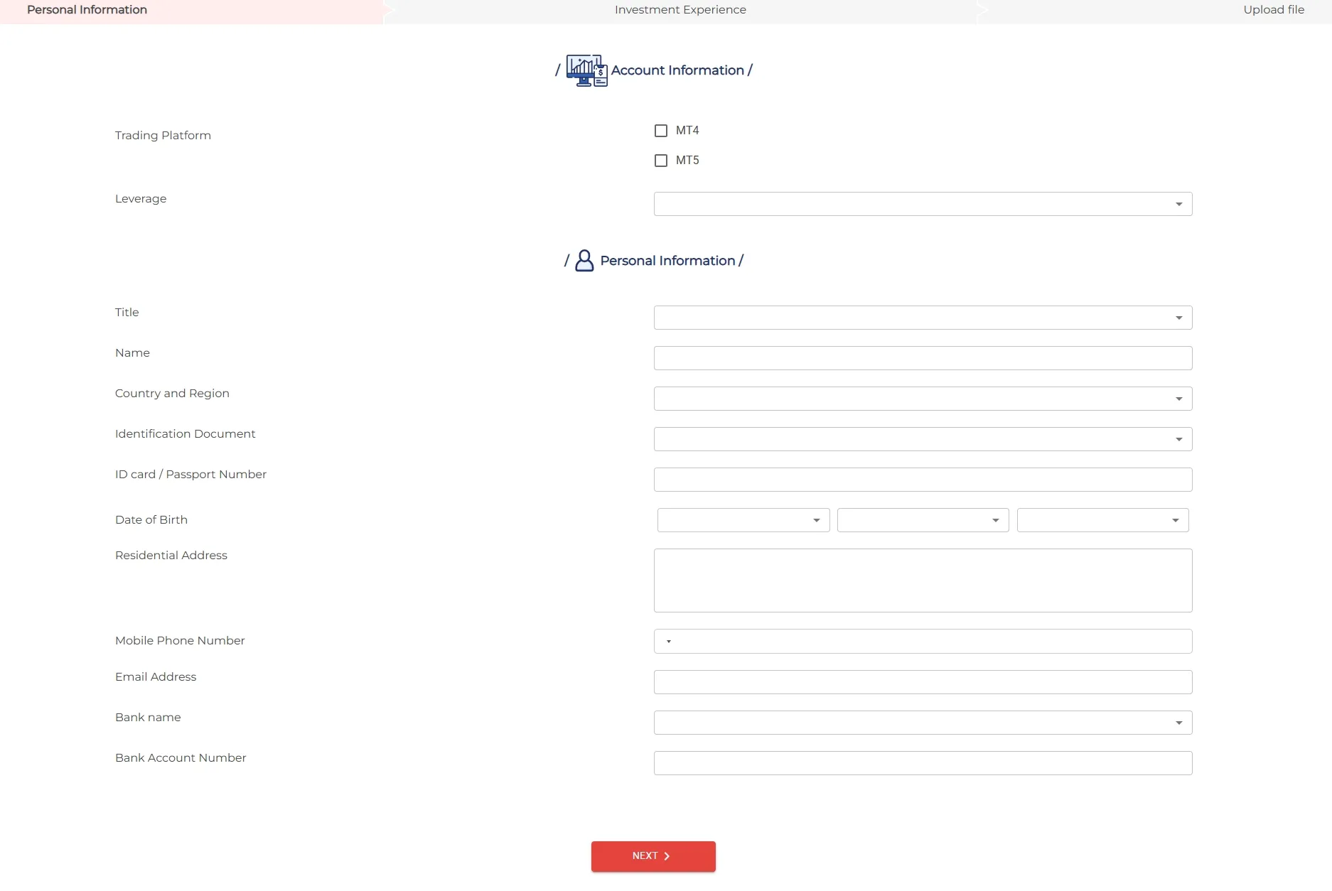 fill in required info