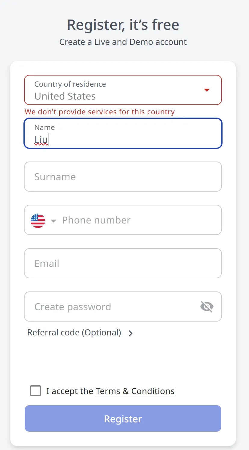 fill in required info