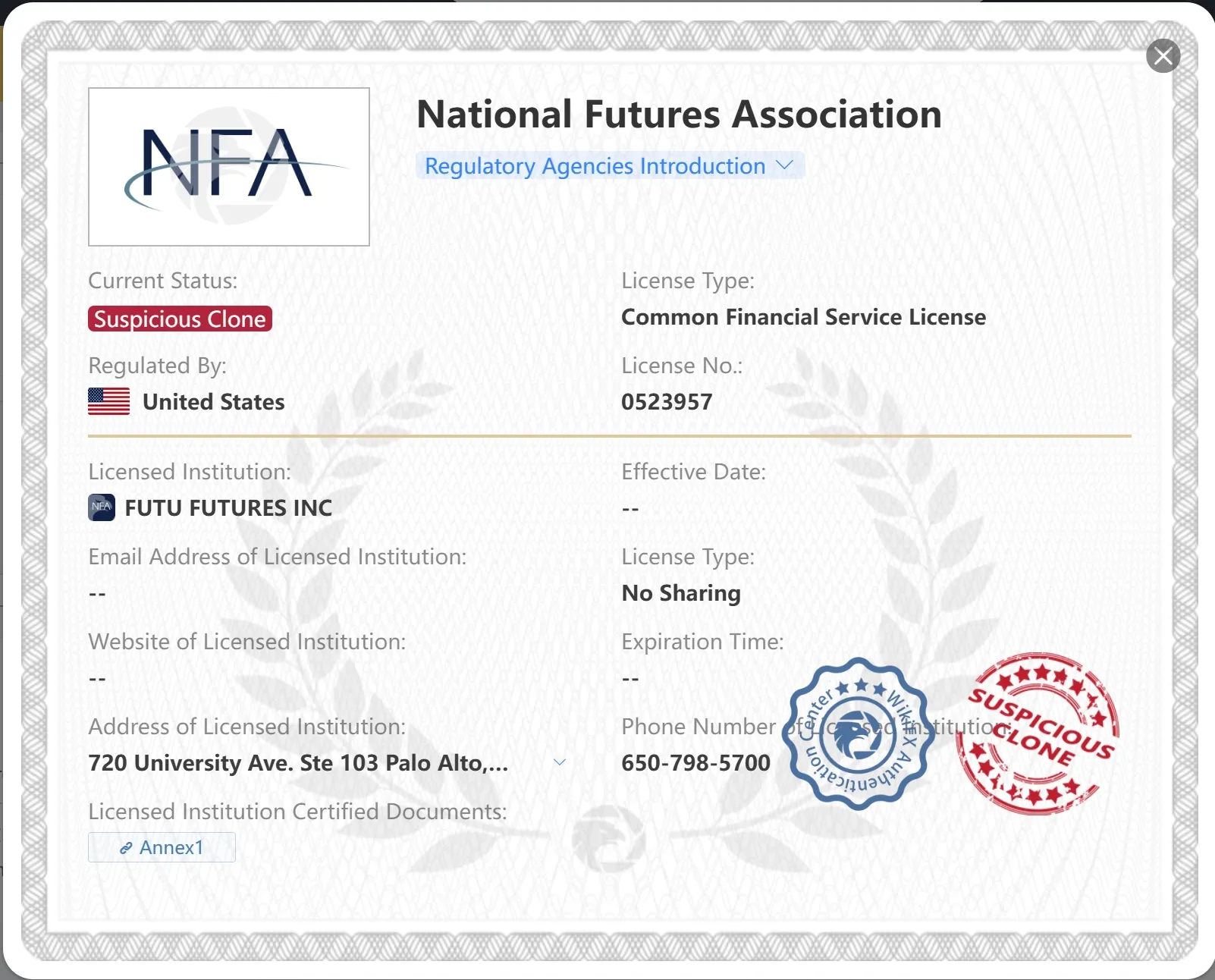 Suspicious clone NFA license