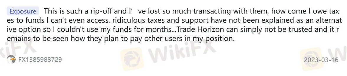 Avis négatifs sur Trade Horizon sur WikiFX