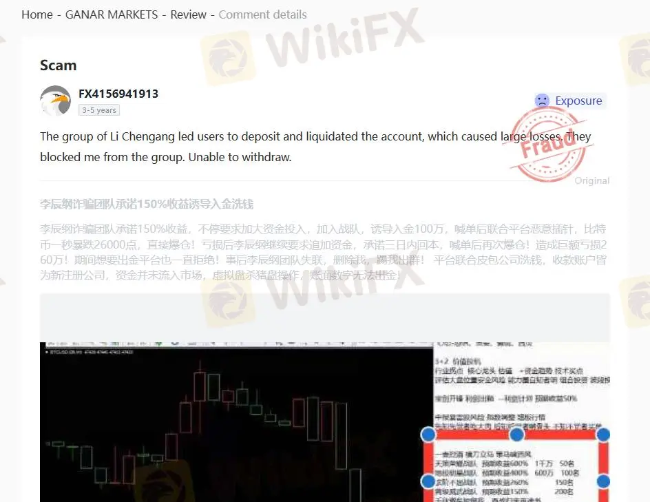 Negative GANAR Markets Reviews on WikiFX